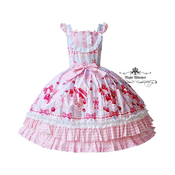 Sweet Cherry Dress- Light Blue x Pink