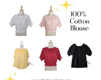 In stock, Plus Size Cotton Blouse, Cotton Top, Plus Size Lolita Blouse
