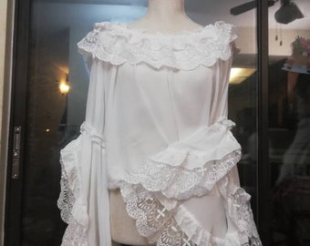 Princess Blouse with Extra Lace, retro blouse, retro style, Lolita blouse, Long Sleeve White Chiffon Lace Blouse