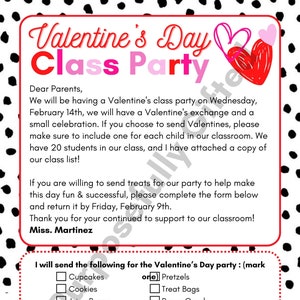 Plantilla para fiesta de San Valentín en la clase - Editable - Febrero - Carta para padres de alumnos - Fiesta en la clase - Plantilla Canva - Asociación de padres y maestros de la escuela - Primaria