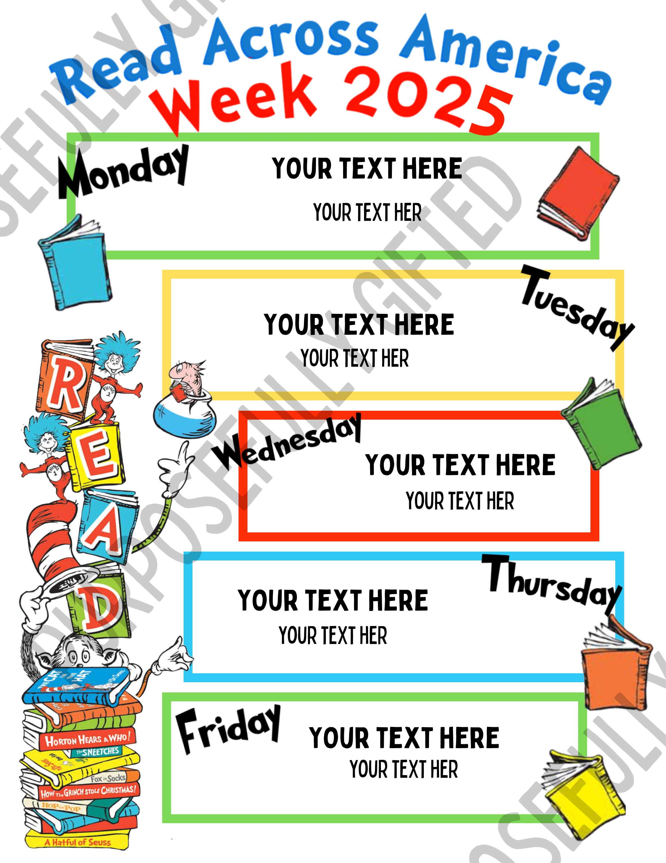 Read Across America Week 2025, School Spirit Week Schedule School Pto