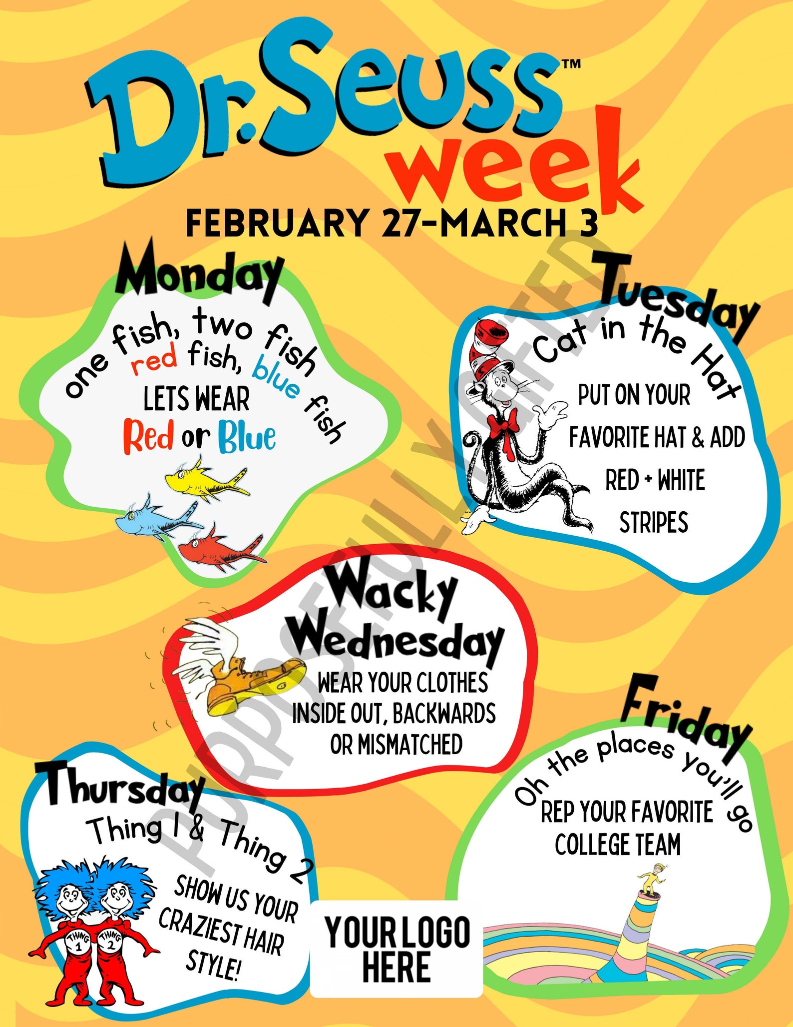 School spirit week schedule reading across america school pto