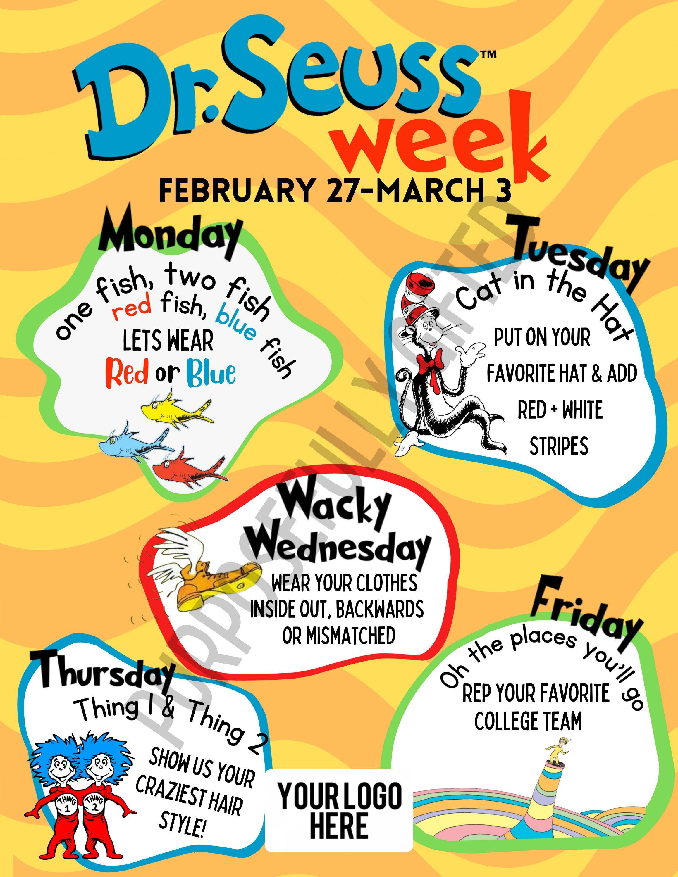 School Spirit Week Schedule, Reading Across America, School Pto