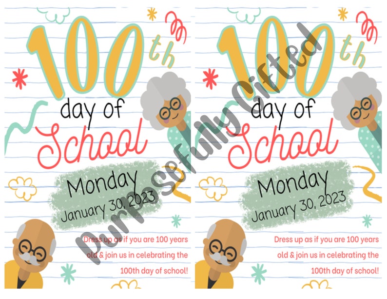 100th Day of School Flyer Grandparents 100 Years Old Fun Day to