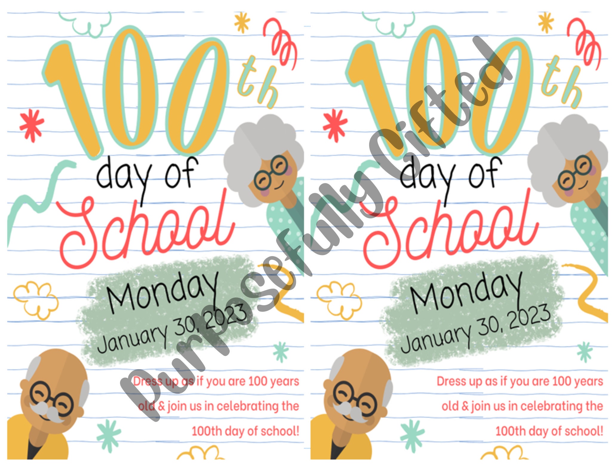 100th Day of School Flyer Grandparents 100 Years Old Fun Day to Celebrate 100th Day of Fun