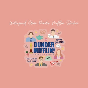CLEAR The Office Inspired Vinyl Sticker | Dunder Mifflin Sticker | Water Bottle Stickers | Michael Scott | TV Show Stickers | Jim & Pam