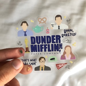 CLEAR Dunder Mifflin Vinyl Sticker | The Office Sticker | Water Bottle Stickers | Michael Scott | TV Show Stickers | TV Character Stickers
