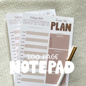 Brown Daily Hourly Planner Notepad | To-Do List Notepad | Daily Organizer | Daily Schedule | Hourly Plan| Neutral Stationery | Free Shipping