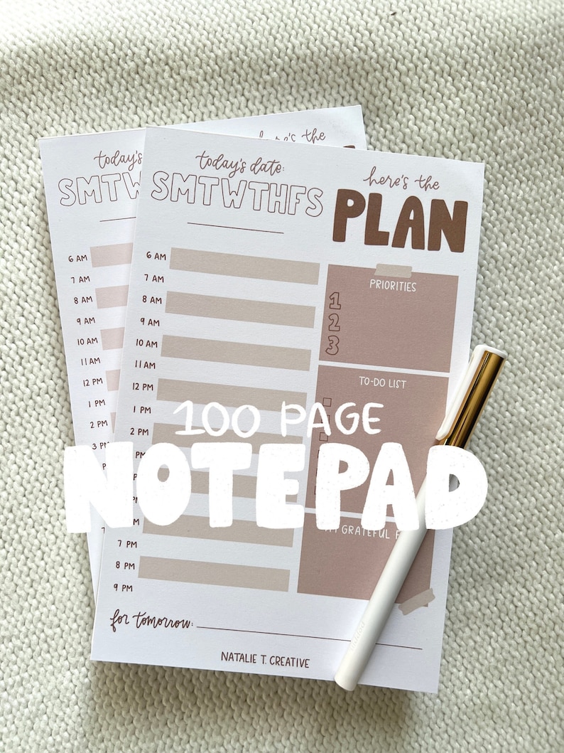 Neutral Daily Hourly Planner Notepad Todo List Notepad Etsy