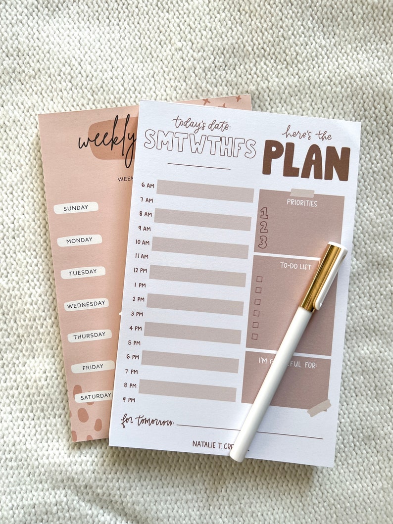 Neutral Daily Hourly Planner Notepad Todo List Notepad Etsy