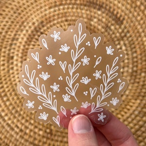 CLEAR White Line Drawn Wildflower Vinyl Waterproof Sticker | Dishwasher Safe Stickers | Laptop & Water Bottle Sticker | Transparent Sticker