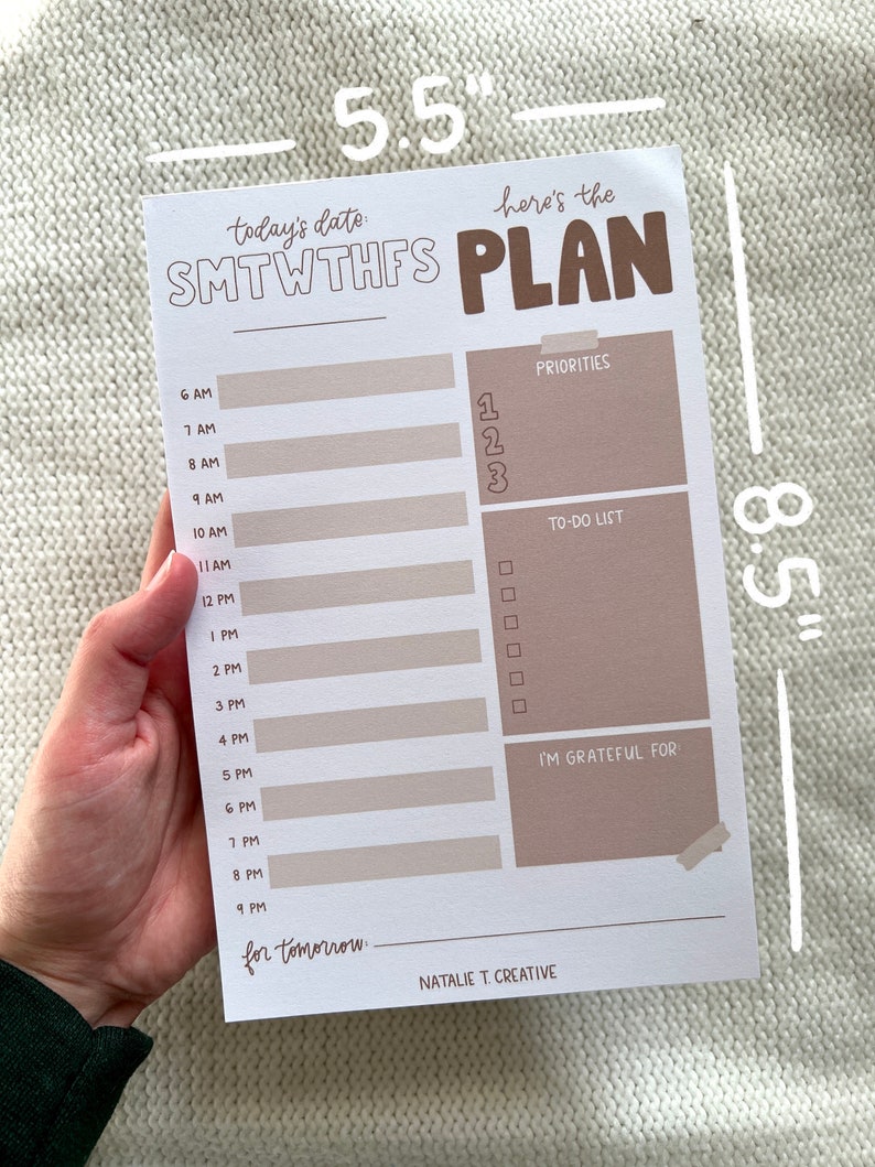 Neutral Daily Hourly Planner Notepad Todo List Notepad Etsy