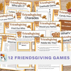 Paquete de 12 juegos imprimibles de Friendsgiving / Juegos de fiesta de Acción de Gracias / Juegos de fiesta para niños, adolescentes y adultos / Actividades de acción de amigos/ Gnomo