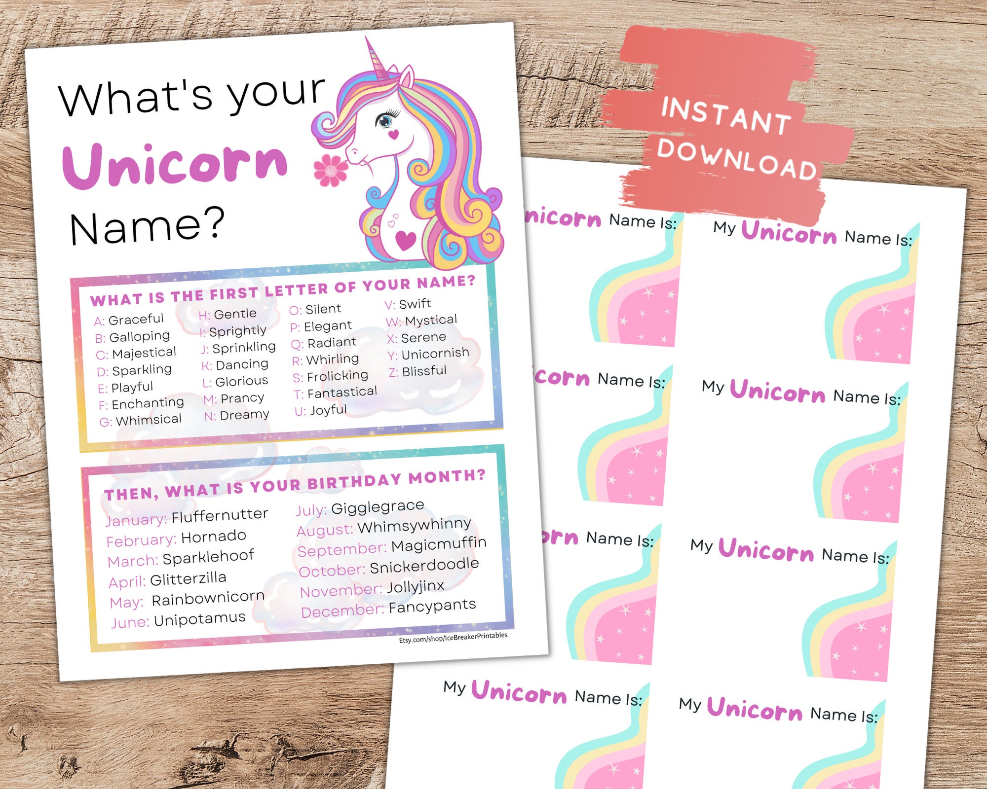 Unicorn Party Game Unicorn Birthday Party Unicorn Name Game Unicorn 1st ...