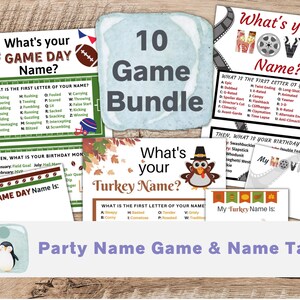 Paquete de juegos de fiesta de juegos de nombres / Paquete de juegos de fiestas navideñas / Juegos imprimibles de vacaciones / Juegos de cuál es tu nombre / Imprimibles de descarga instantánea