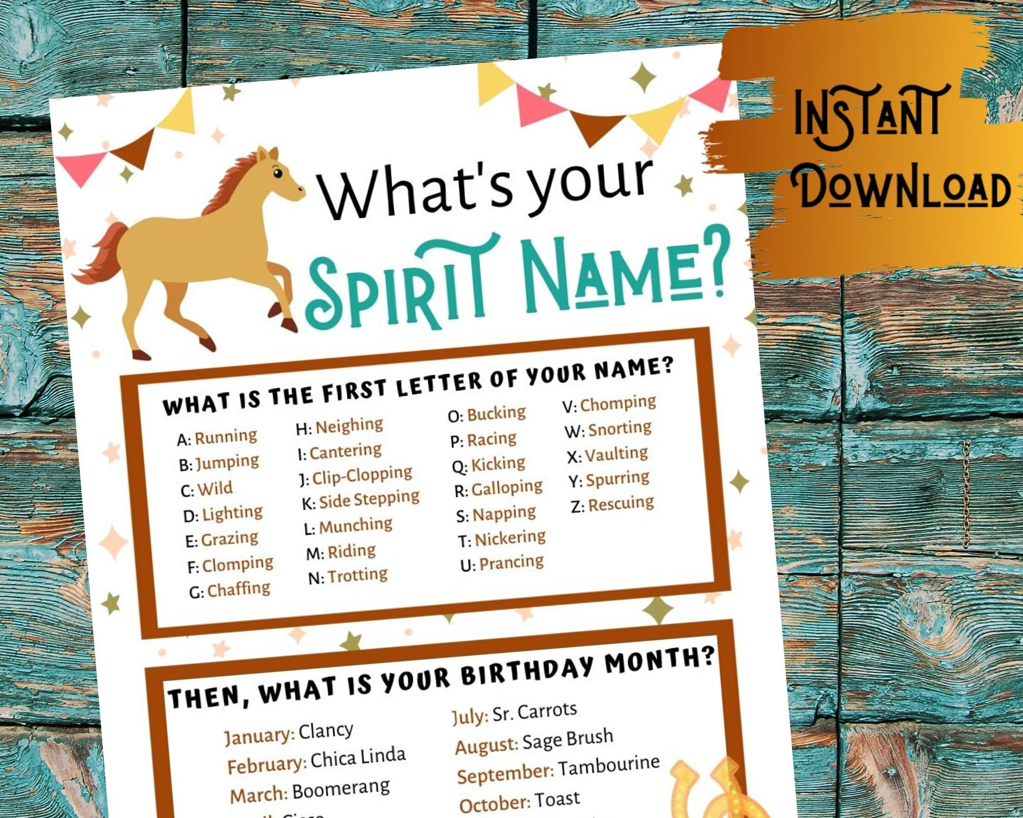 Spirit Party Name Game for your Horse Birthday Party Spirit | Etsy
