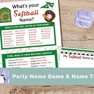 Softball Party Name Game | Softball Birthday Party | Sports Party Game | Sports Birthday Party | Softball Printable | Instant Download