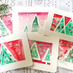 Handgemaakte kerstkaarten, aquarel kerstkaarten, handgeschilderde kerstkaarten, GEEN afdruk, zelfgemaakte kaarten, kerstkaarten, 6-pack
