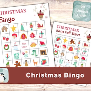 Reindeer Christmas Bingo Printable | 20 Unique Cards | Christmas Games Family | Holiday Bingo Game | Printable Christmas Bingo | for Kids