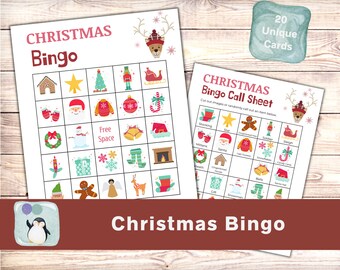 Reindeer Christmas Bingo Printable | 20 Unique Cards | Christmas Games Family | Holiday Bingo Game | Printable Christmas Bingo | for Kids