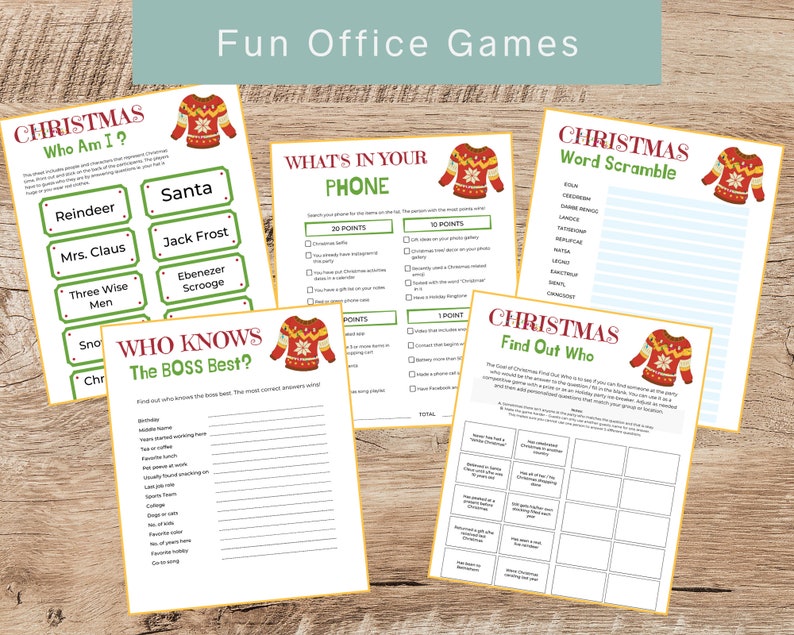 Ugly Christmas Sweater Games 13 Game Bundle Christmas Party Games for Kids Office Holiday Party Games Party Printable image 7
