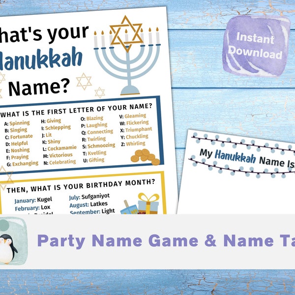 Hanukkah Party Game for your holiday celebration of lights party. Fun Jewish Holiday Party Name Game for the whole family!