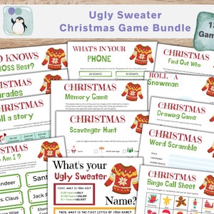 Ugly Christmas Sweater Games | 13 Game Bundle | Christmas Party Games for Kids | Office Holiday Party Games | Party Printable