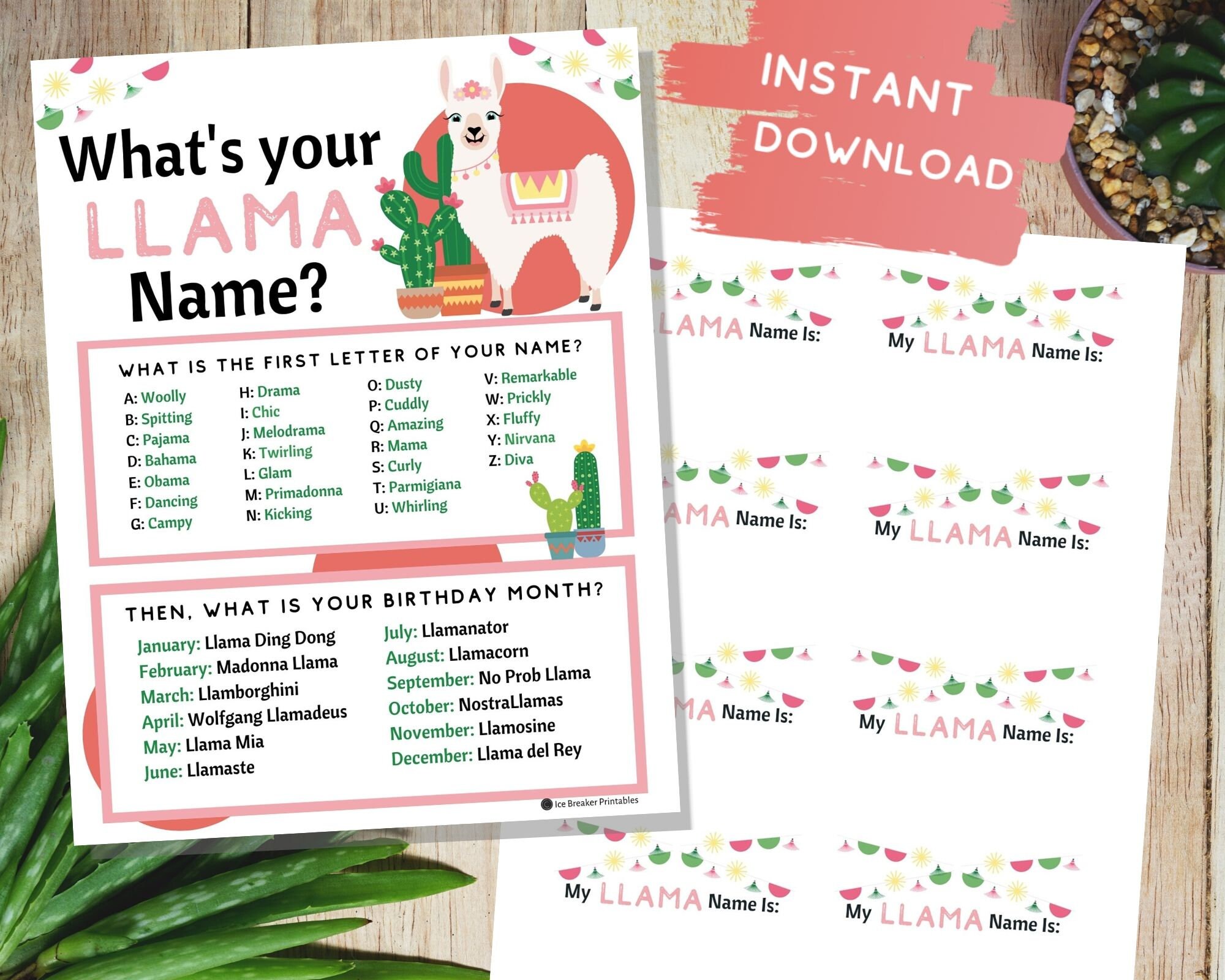Llama Birthday Party Game for Your Llama Cactus Party Fun Etsy