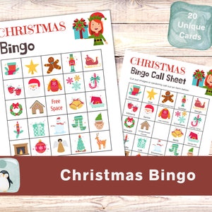 Elf Christmas Bingo Printable | 20 Unique Bingo Cards | Christmas Games Family | Holiday Bingo Game | Printable Christmas Bingo | For Kids