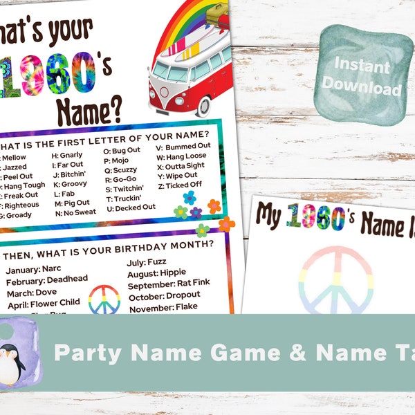 60s Party Game | Groovy Party Game | 60s Birthday Party Game | Hippie Party | 1960s Party Game | Groovy Birthday | Tie Dye Party | Retro