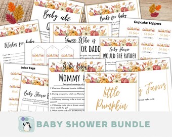 Pumpkin Baby Shower Bundle | Baby Shower Game Pack | Baby Shower Signs | Gender Neutral Shower | Fall Baby Shower Game |Autumn Baby Shower