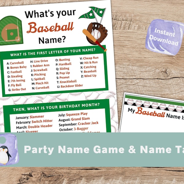 Baseball Party Name Game | Baseball Birthday Party | Sports Party Game | Sports Birthday Party | Baseball Printable | Instant Download