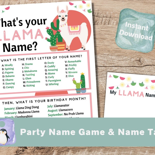Llama Birthday Name Game: Cactus Party Decor (Digital Download)