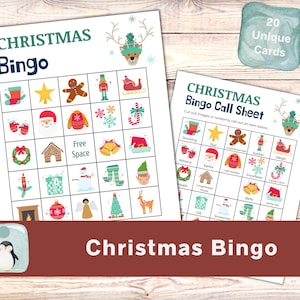 Christmas Bingo Printablem 20 Unique Bingo Cards, Reindeer Christmas Games Family, Holiday Bingo Game | Printable Christmas Bingo | For Kids