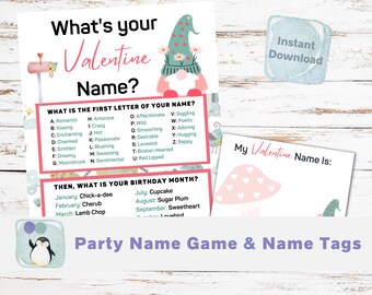 Valentine Day Gnome Name Game | Printable | Valentine Party Game | Galentines Day Game | Mushroom Gnome Valentines |  Kids Valentine Game |