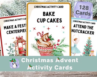 Weihnachtsadventskarten, Adventsaktivitätskarten, Adventskarten für Kinder | Advent Printable | Druckbares Weihnachtsspiel | Büro Urlaub Party Spiel