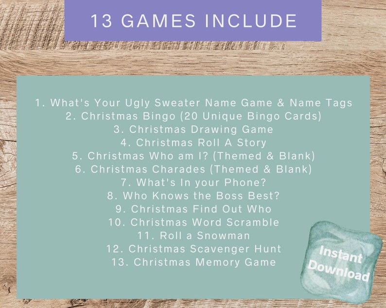 Ugly Christmas Sweater Games 13 Game Bundle Christmas Party Games for Kids Office Holiday Party Games Party Printable image 9