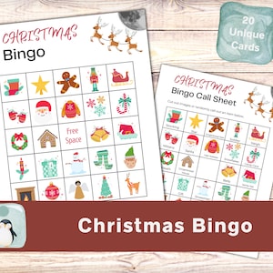 Reindeer Bingo | 20 Unique Bingo Cards | Printable Bingo Game | Printable PDF Christmas Game | Holiday Bingo Game | Christmas Bingo