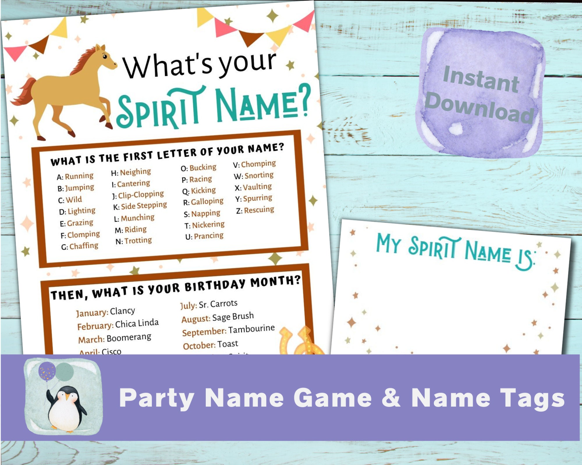 Spirit Party Name Game for Your Horse Birthday Party Spirit - Etsy Israel