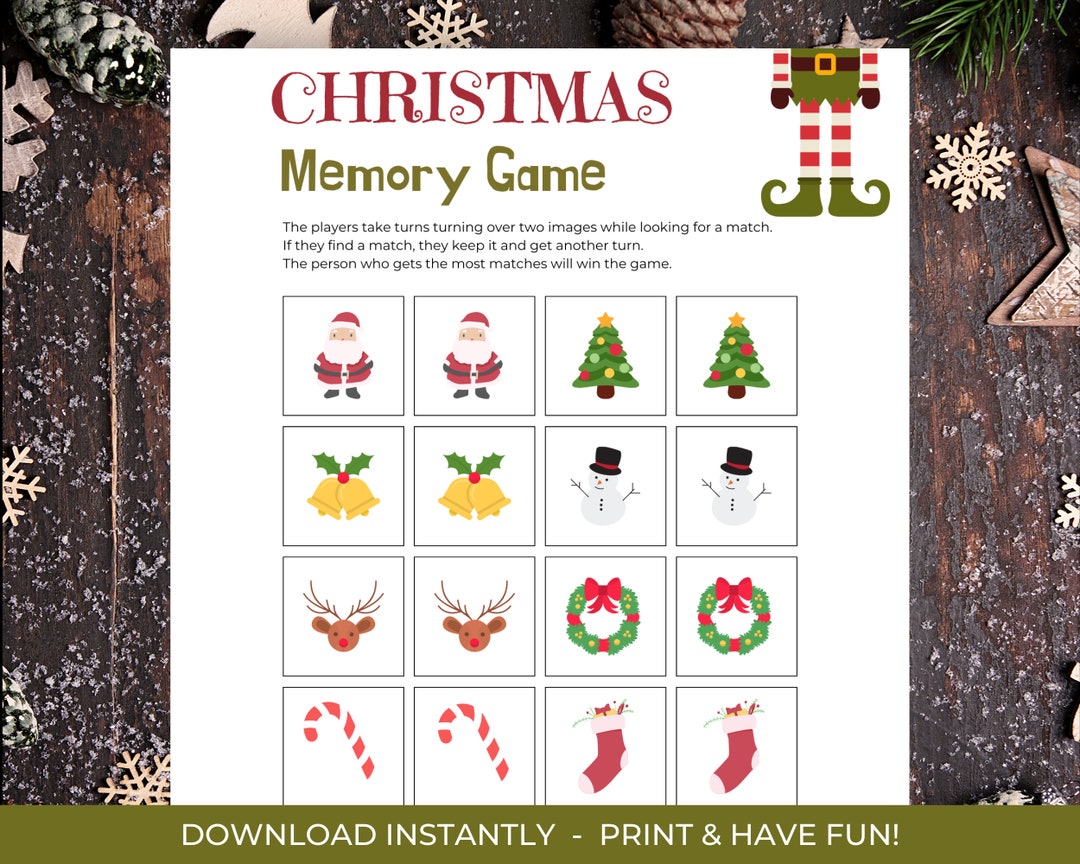 Christmas Elf Memory Game Printable Christmas Games for Kids - Etsy