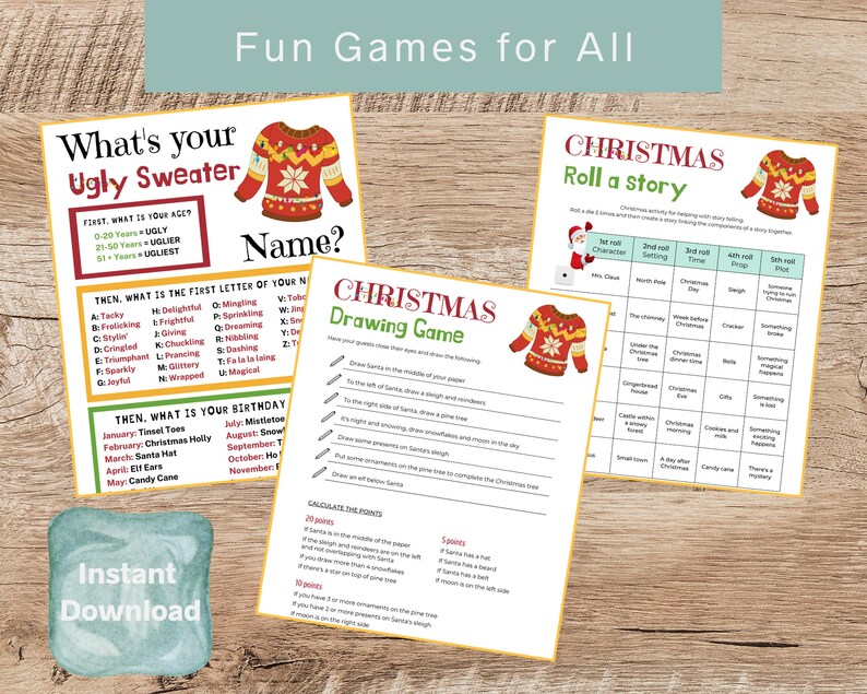 Ugly Christmas Sweater Games 13 Game Bundle Christmas Party Games for Kids Office Holiday Party Games Party Printable image 8