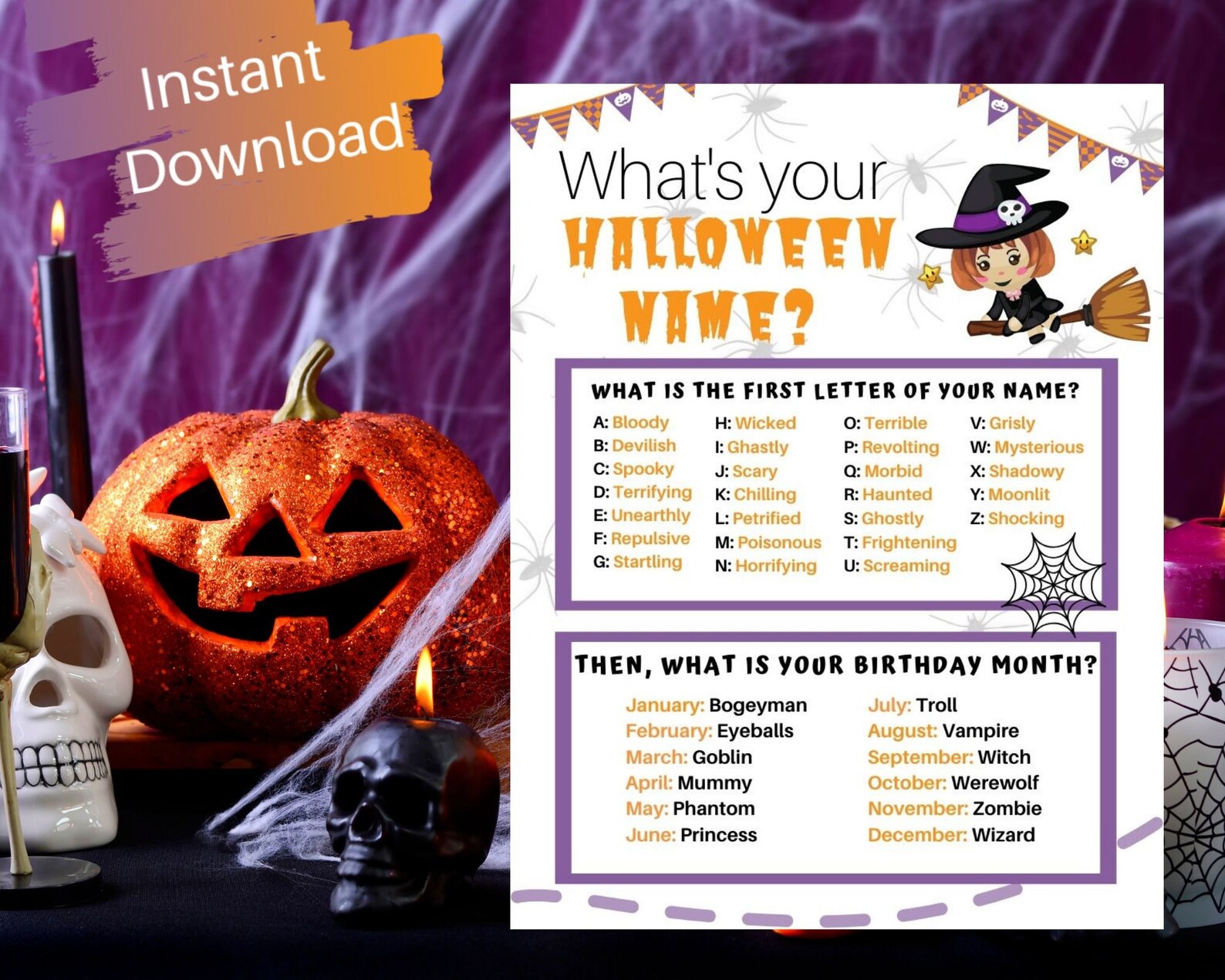 What�s Your Halloween Name Halloween Game Printable Etsy