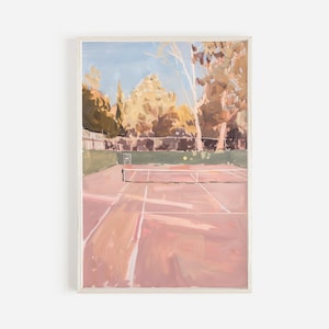 Pink Country Club Tennis Court Print, Vintage Sports Poster, Mid Century Illustration, Tennis Aesthetic, Pastel Tennis Decor, Trendy Tennis
