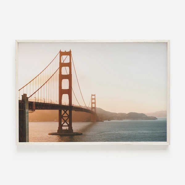 Arte de la pared del Golden Gate, fotografía del puente, arquitectura urbana, puente de San Francisco, arte horizontal del Golden Gate, foto del amanecer del área de la bahía