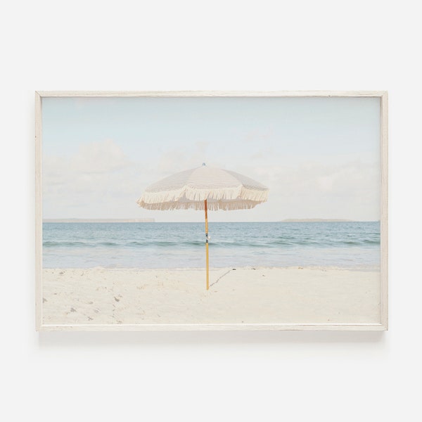 Beige Beach Umbrella, Neutral Wall Art, Beach Umbrella Printable, Beach Photography, Beach Wall Art, Downloadable Print, Printable Art