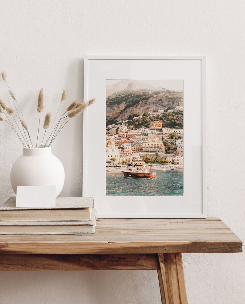 Wydruk łodzi Positano, Sztuka ścienna na wybrzeżu Amalfi, Fotografia z Włoch, Slim Aarons Printable, Sztuka ścienna Positano, Zdjęcie łodzi, Wydruk do pobrania zdjęcie 2