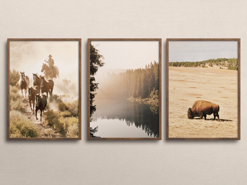 Rustic Western Print Set, Cowboy Wall Art, Large Bison Poster, Print ...