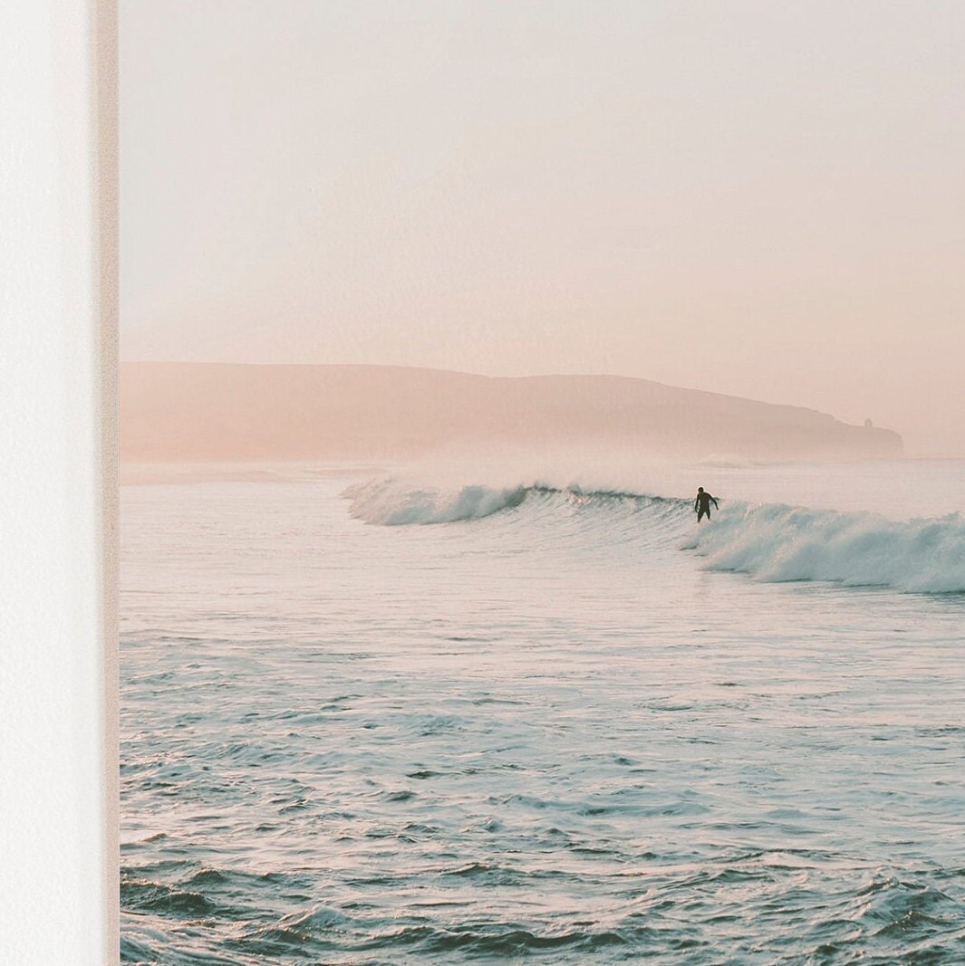Surfing Waves Wall Art Gold Coast Print Pastel Beach Sunset Etsy