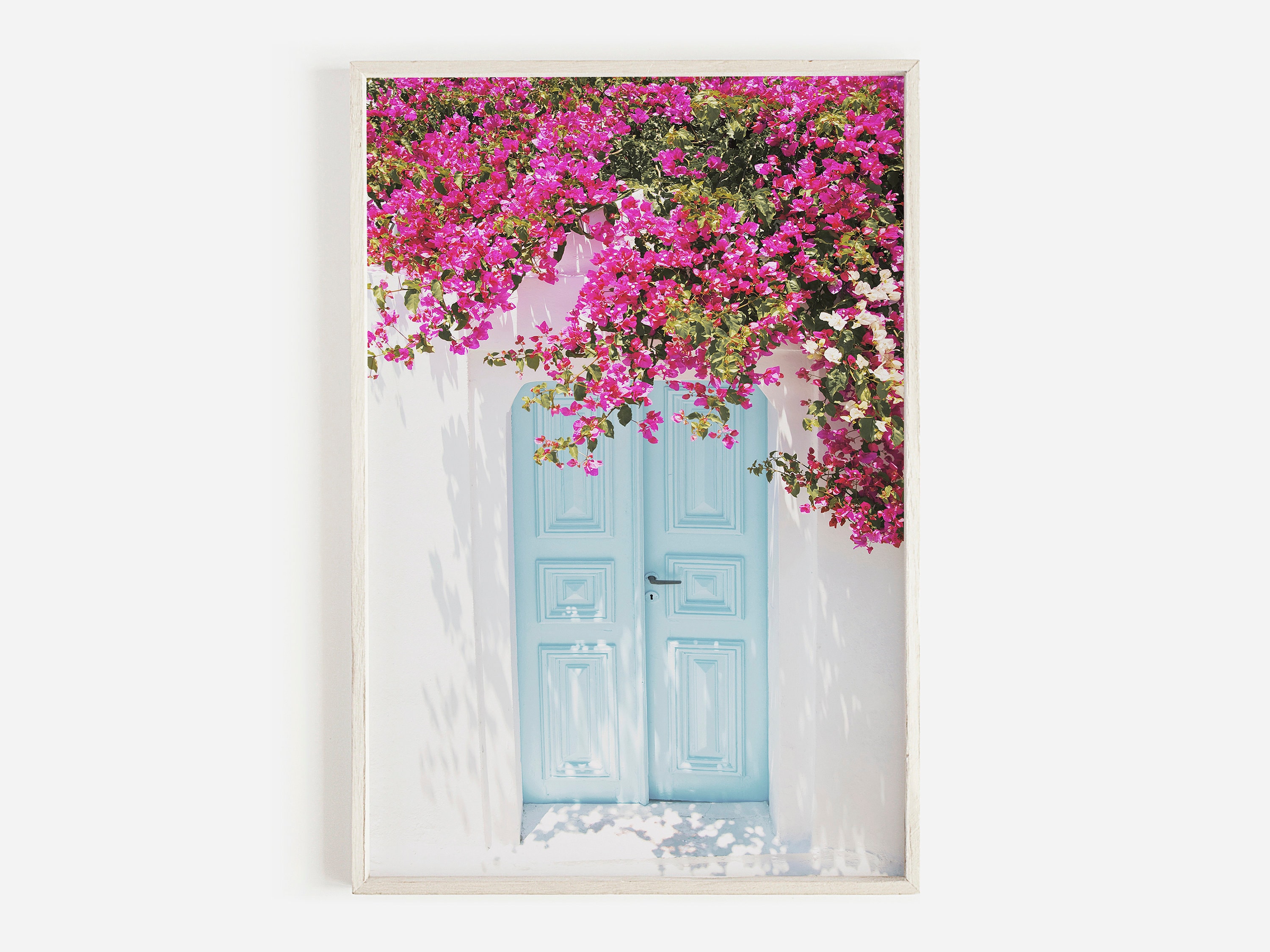 Blue Door With Bougainvillea Flowers, Greece Architecture, Bougainvillea Photo, Greek Floral Door Wall Art, Blue Door Digital Print