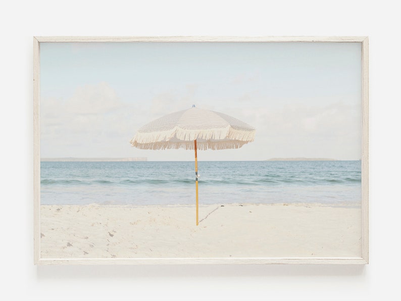 Beige Beach Umbrella Neutral Wall Art Beach Umbrella Etsy